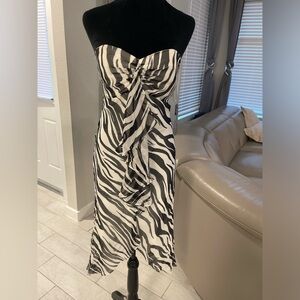 Y2K NWT Philip DiCaprio zebra print strapless 100% silk Dress US 6 HAS SNAGS